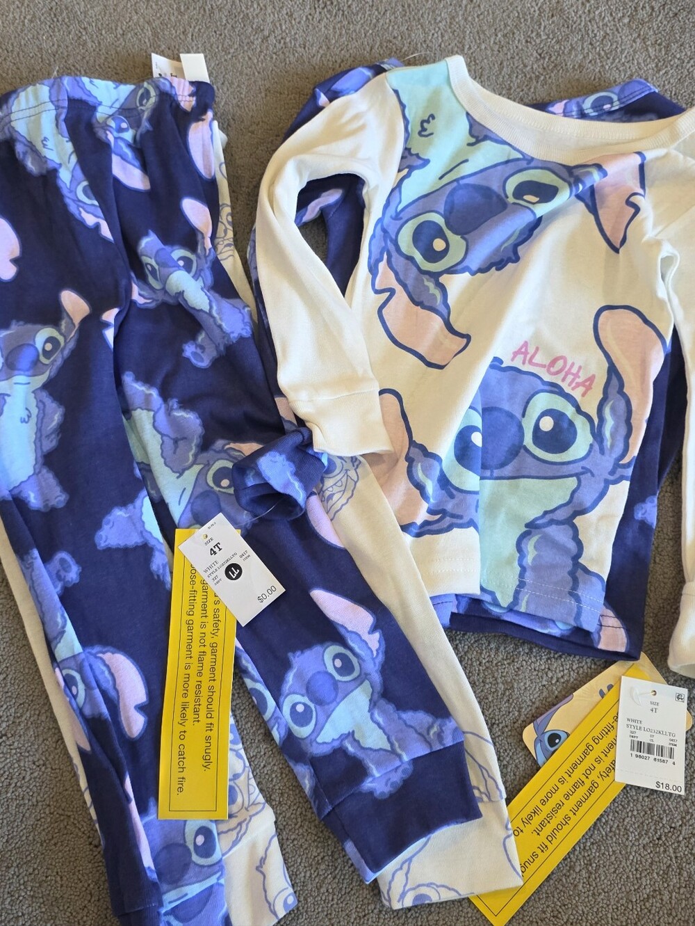 Disney Kids Two-Piece Stitch Pajama Set in Blue and Cream 4t